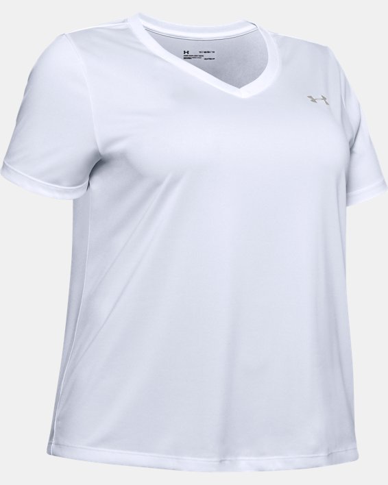 Women's UA Tech™ Short Sleeve V-Neck, White, pdpMainDesktop image number 4